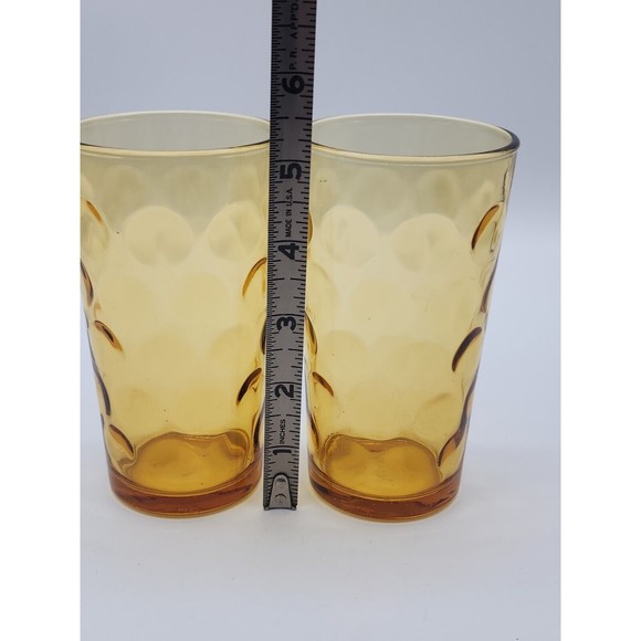 Hazel Atlas Glass Amber Capri Dot ELDORADO GOLD 10 oz Tumblers Set of Two - Picture 7 of 12